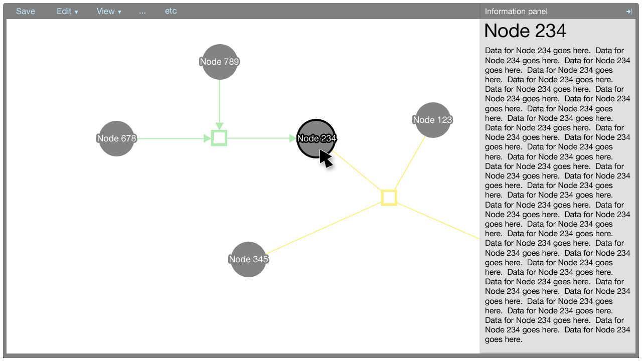 The information panel with a node selected